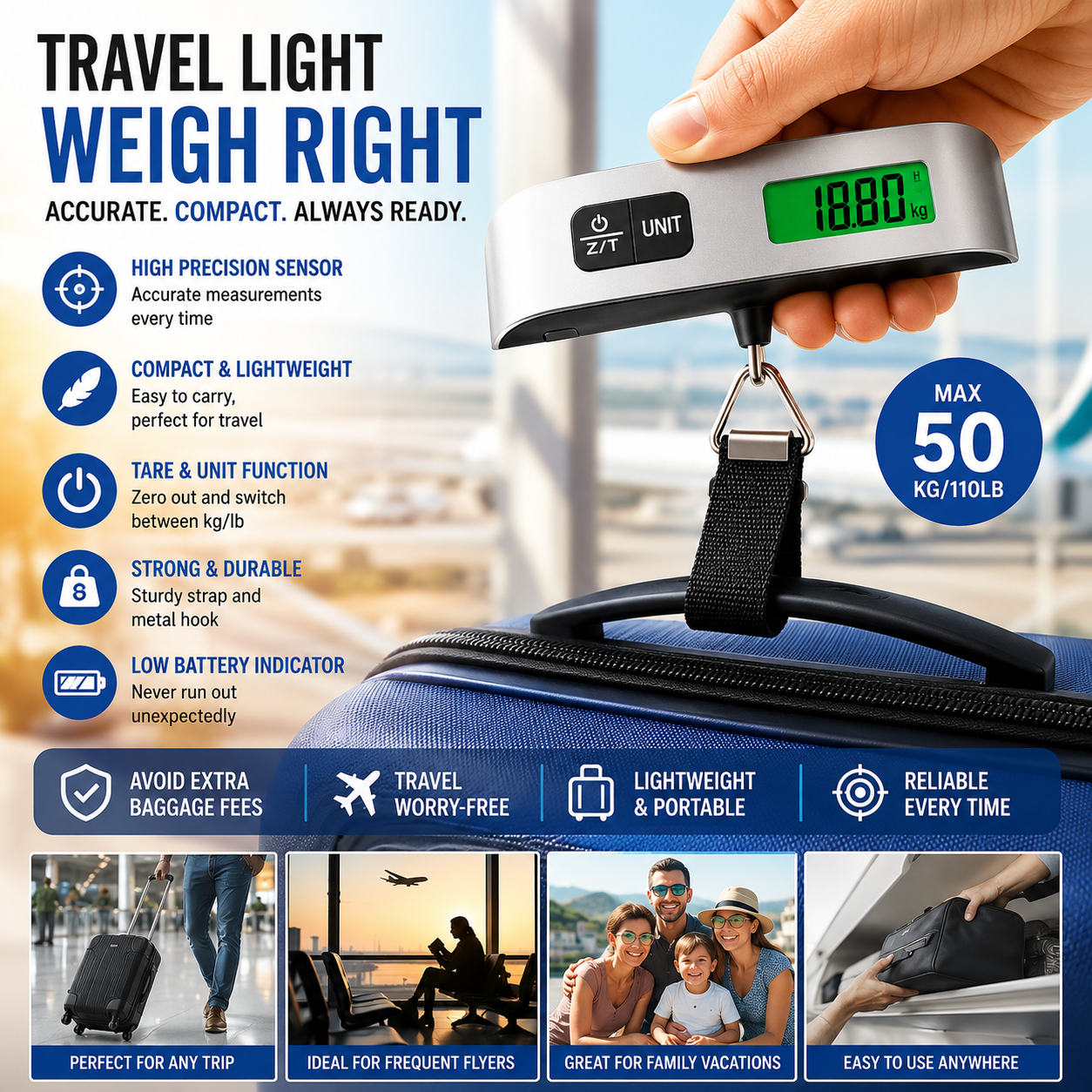 Portable Digital Luggage Scale – Travel Smart, Avoid Extra Fees